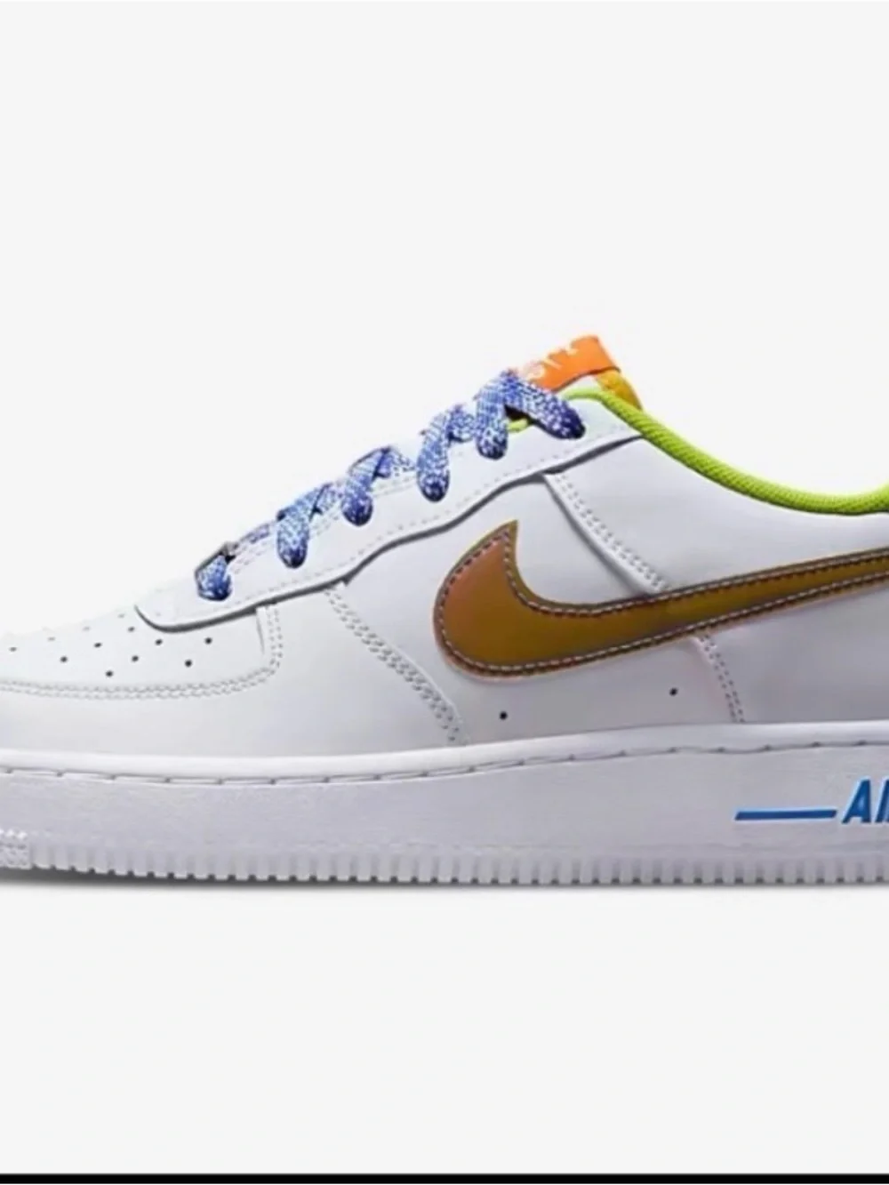 Nike Air Force 1 LV8 GS White with Iridescent Swoosh & Neon Green Lining